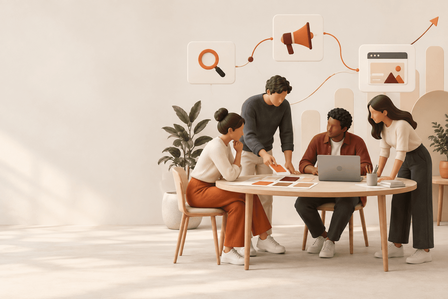 Equipo de marketing organizando una estrategia de captación digital