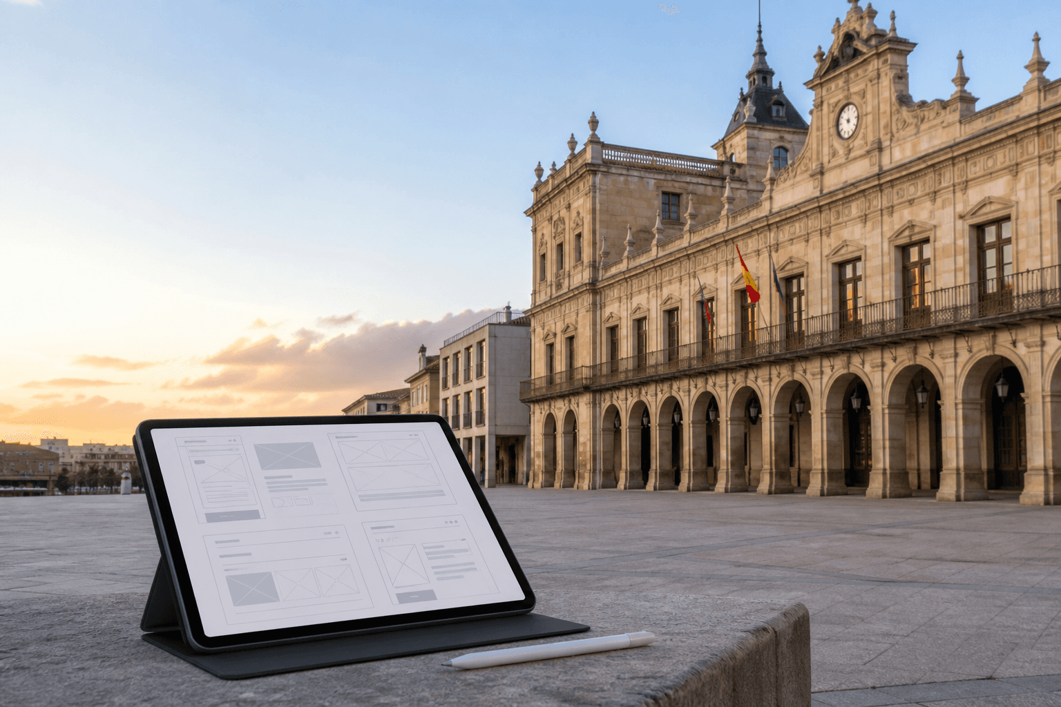 Plaza Mayor de Soria y tableta de diseño web