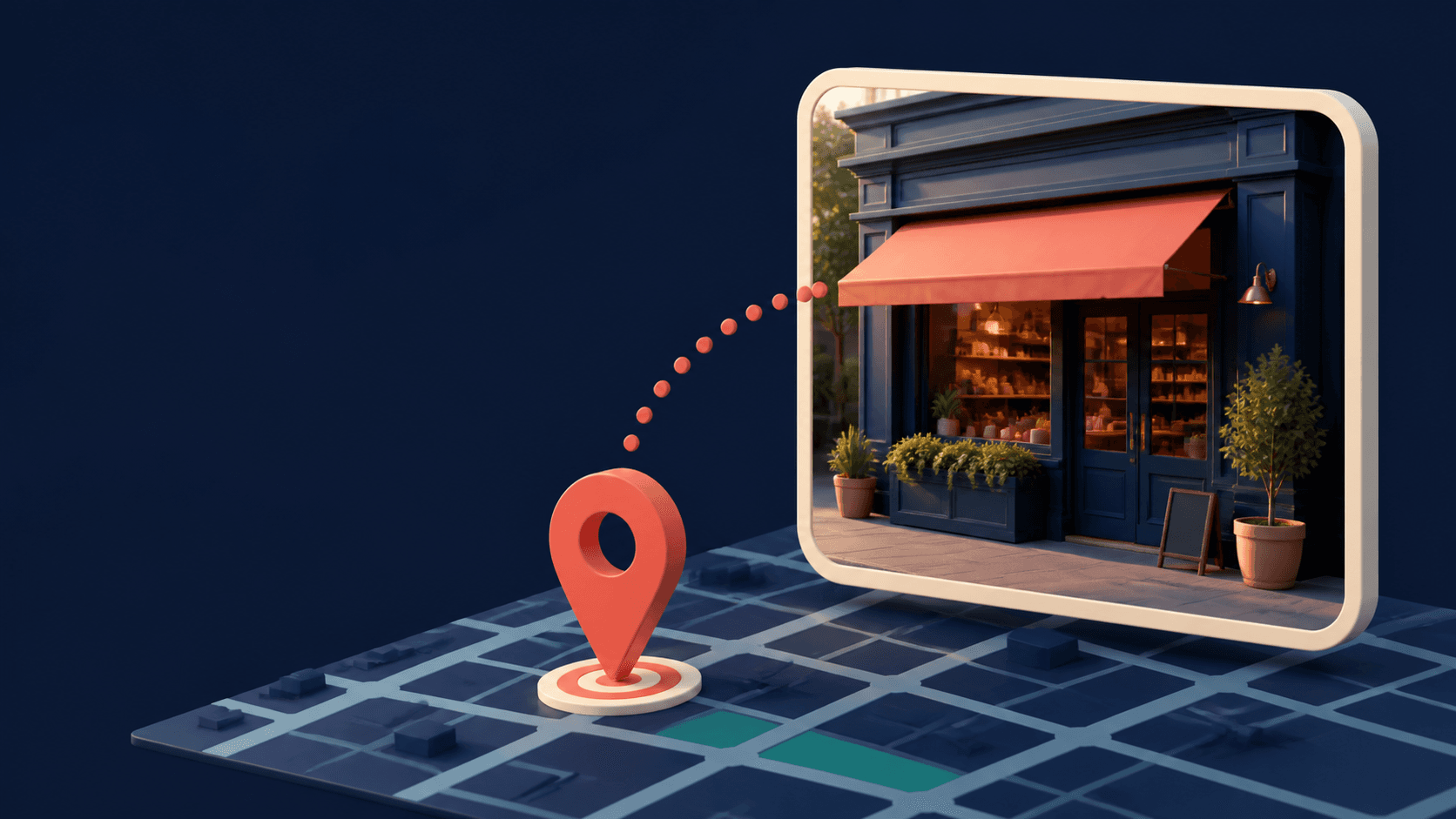 Ilustración de una fotografía de negocio conectada con una ubicación local