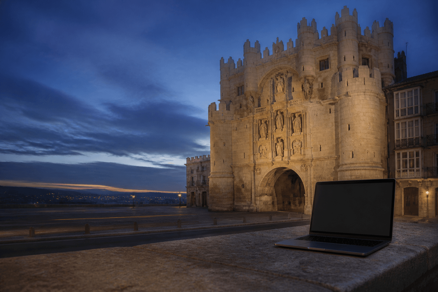 Arco de Santa María de Burgos al anochecer, para el servicio de agencia SEO