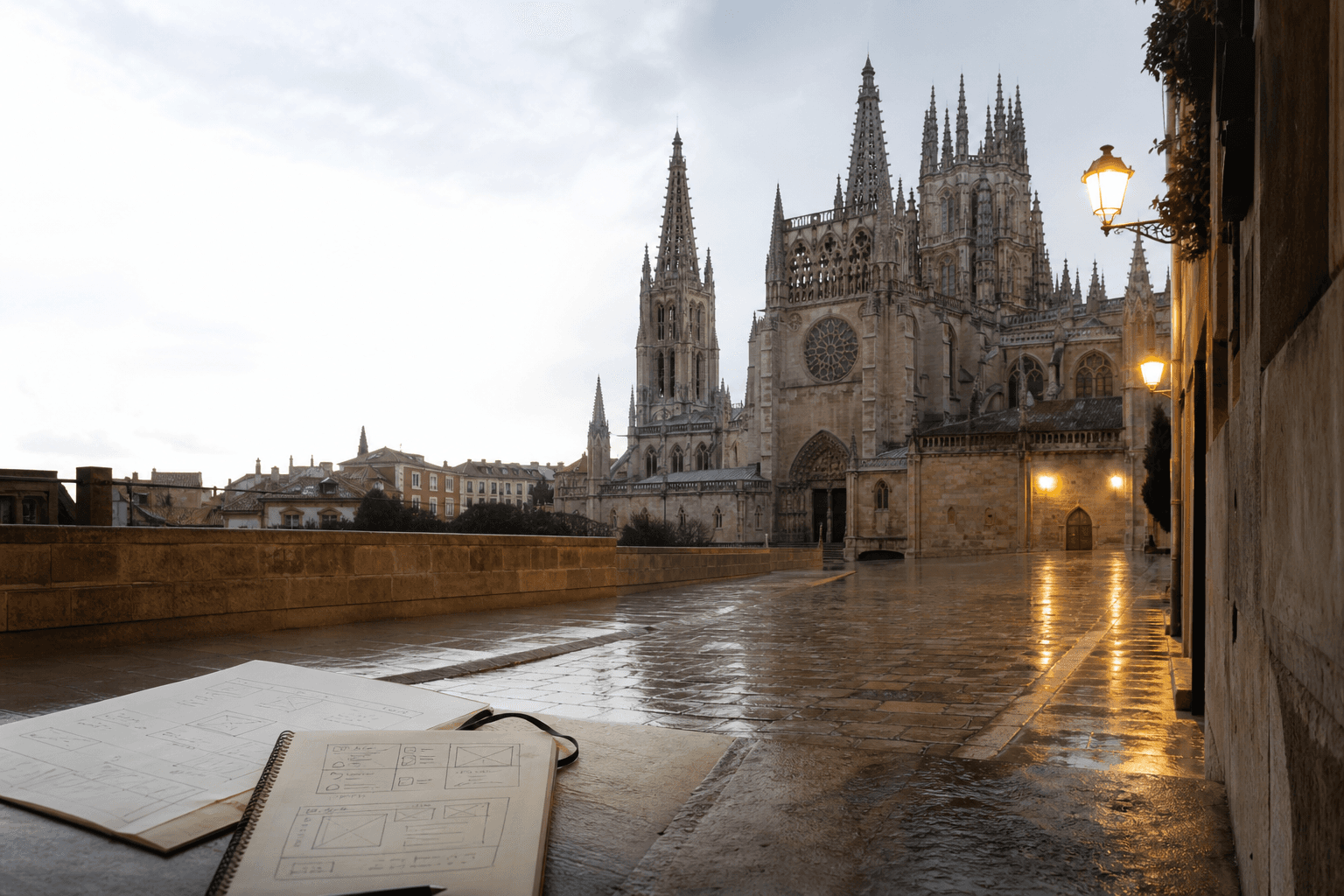 Catedral de Burgos y bocetos de diseño web